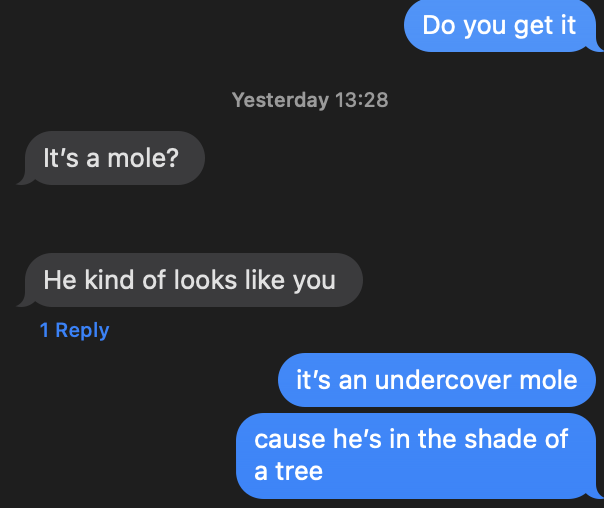 It's a mole in shade. It's an 'UNDERCOVER' mole